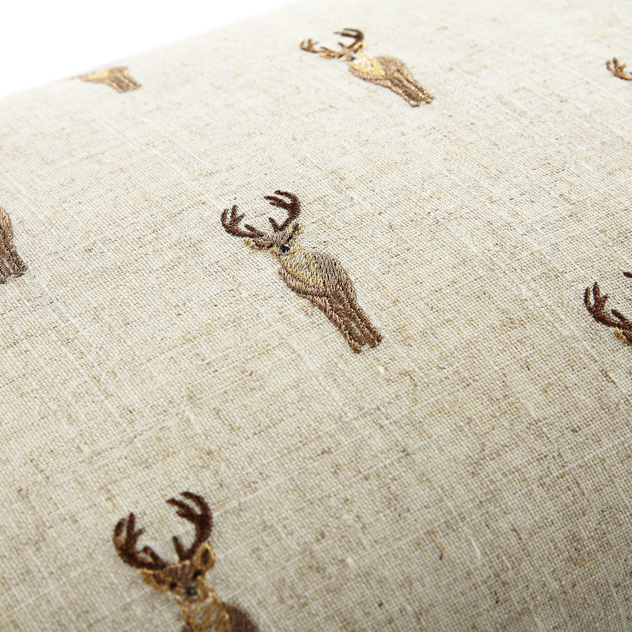 Country Collection Stag Repeat Embroidered Linen Blend Cushion - daals
