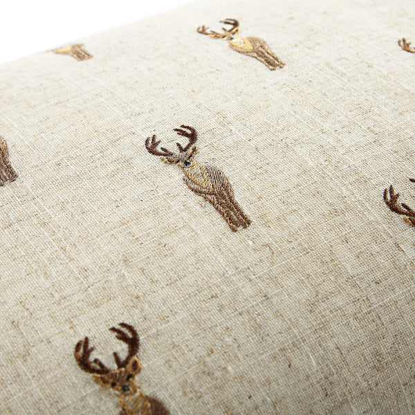 Country Collection Stag Repeat Embroidered Linen Blend Cushion