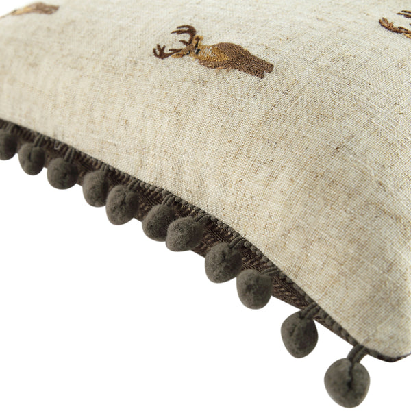Country Collection Stag Repeat Embroidered Linen Blend Cushion