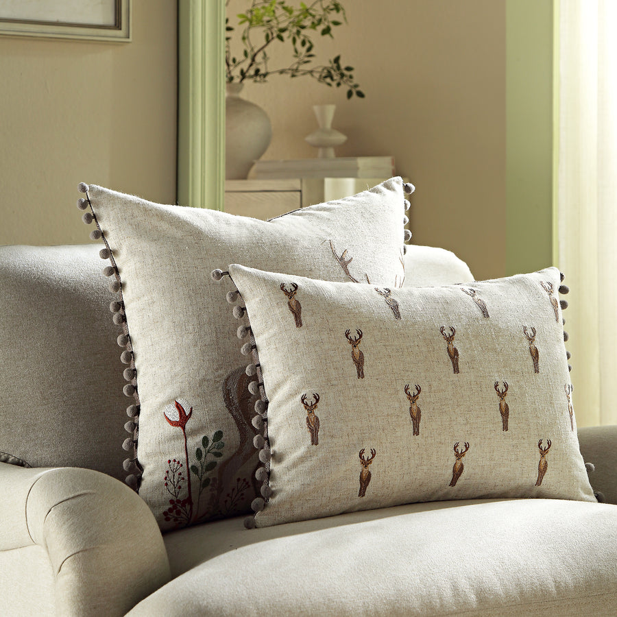 Country Collection Stag Repeat Embroidered Linen Blend Cushion - daals