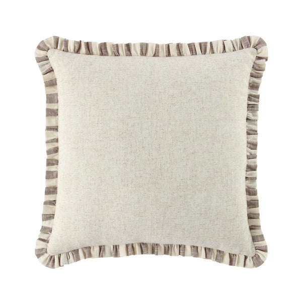 Edith Reversible Linen Blend Beige Striped Frill Cushion