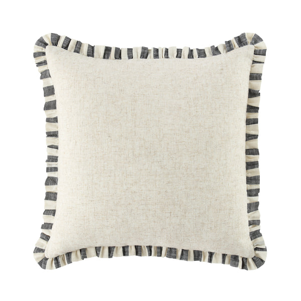 Edith Reversible Linen Blend Black Striped Frill Cushion