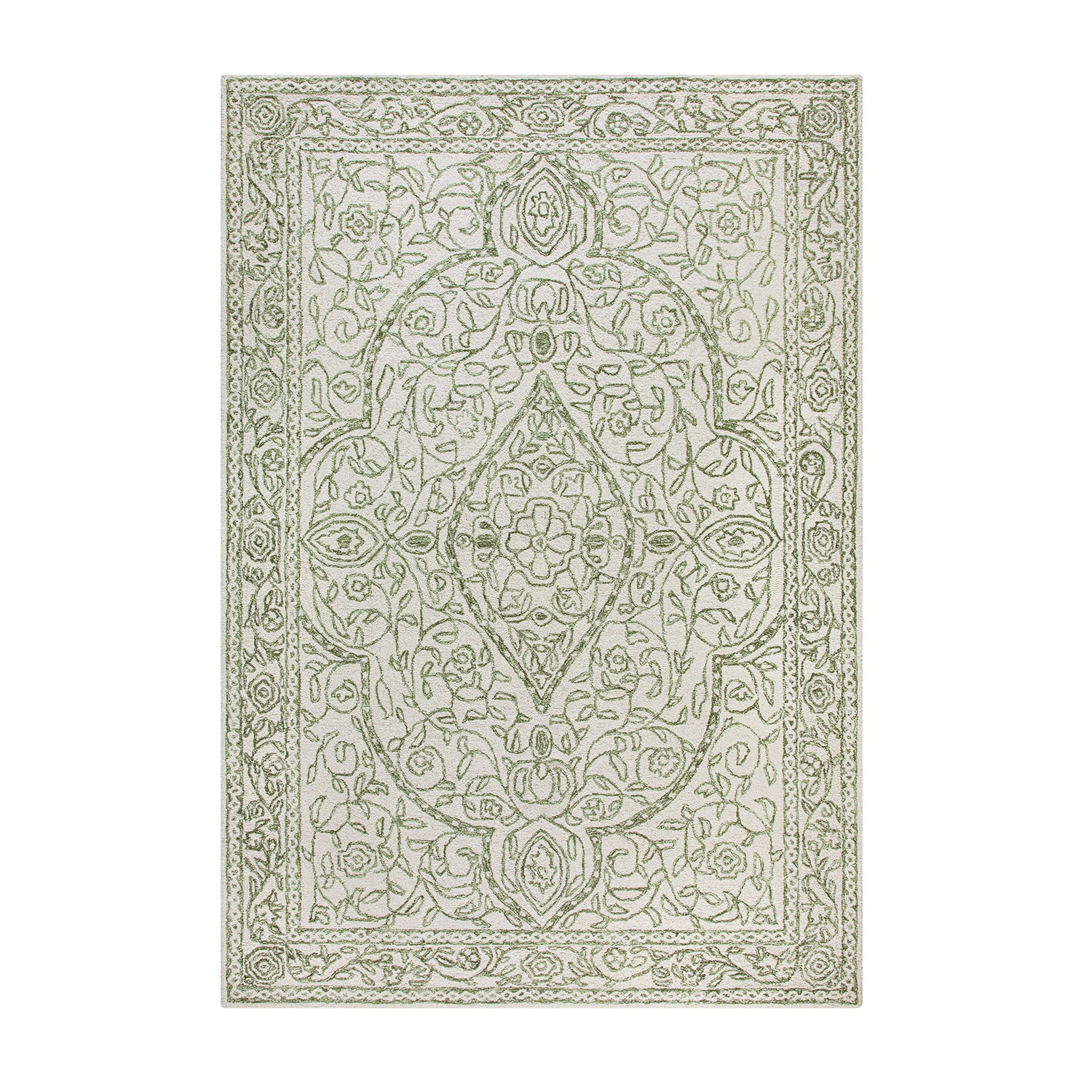 Eden Green Leaf Traditional Hand Tufted Wool Rug