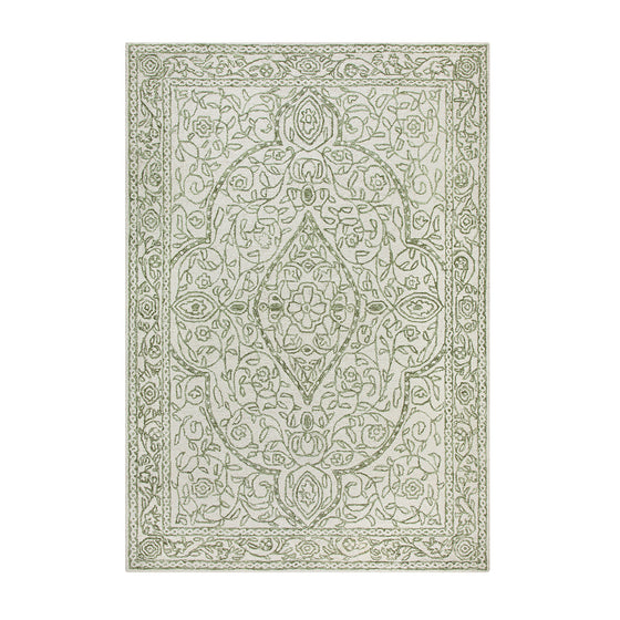Eden Green Leaf Traditional Hand Tufted Wool Rug
