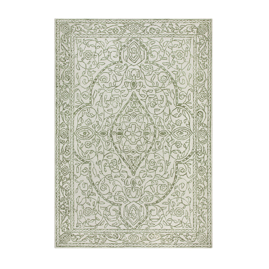 Eden Green Leaf Traditional Hand Tufted Wool Rug