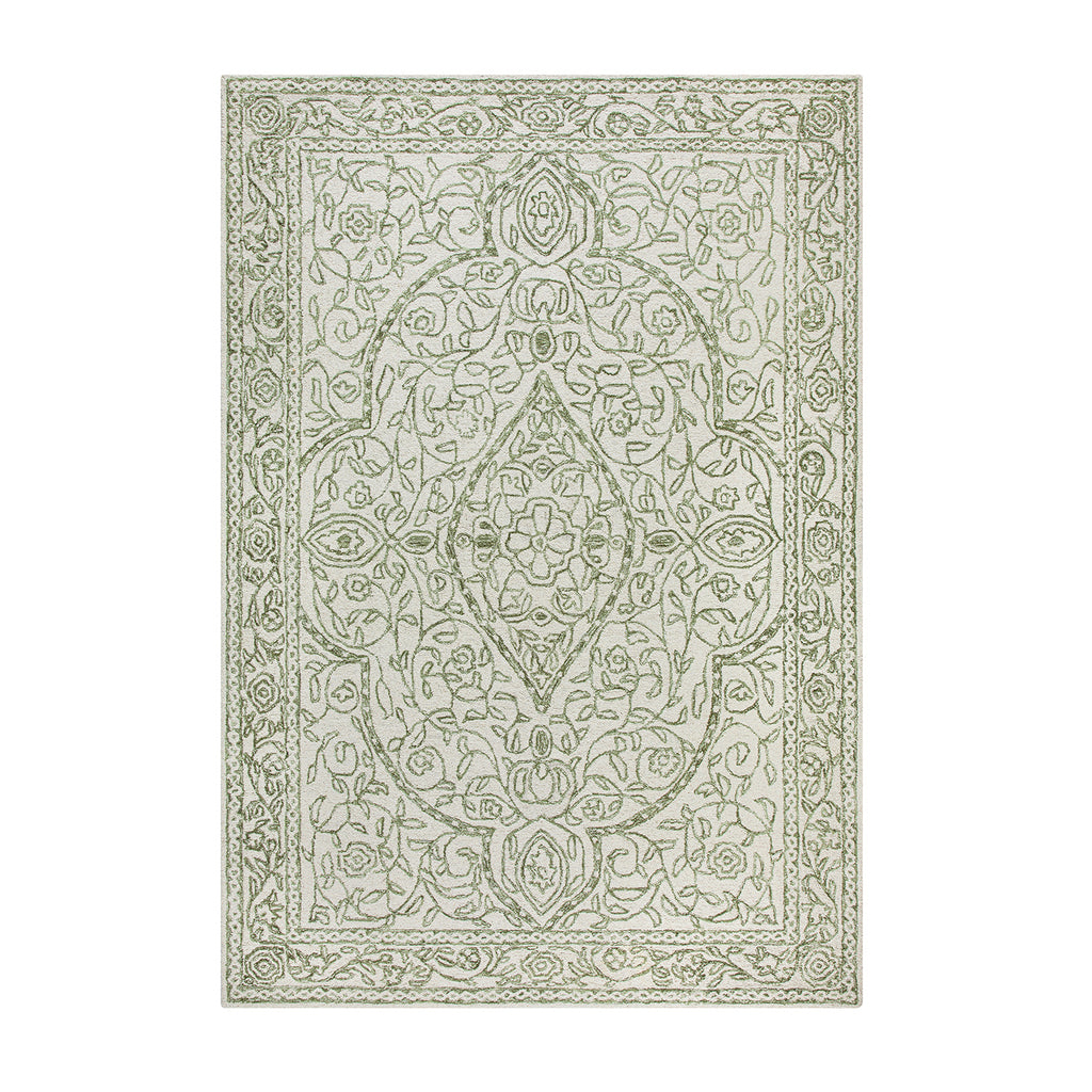 Eden Green Leaf Traditional Hand Tufted Wool Rug | daals