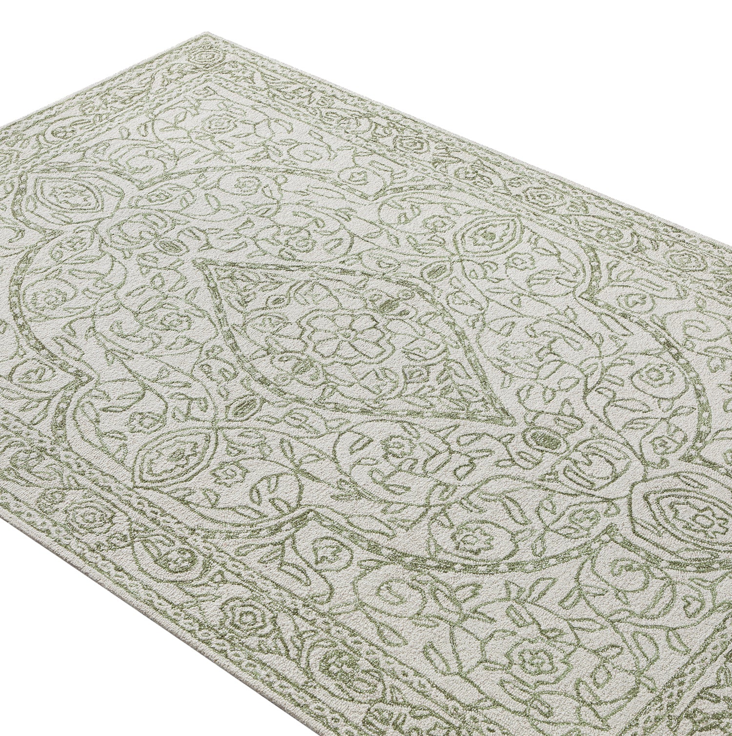 Eden Green Leaf Traditional Hand Tufted Wool Rug