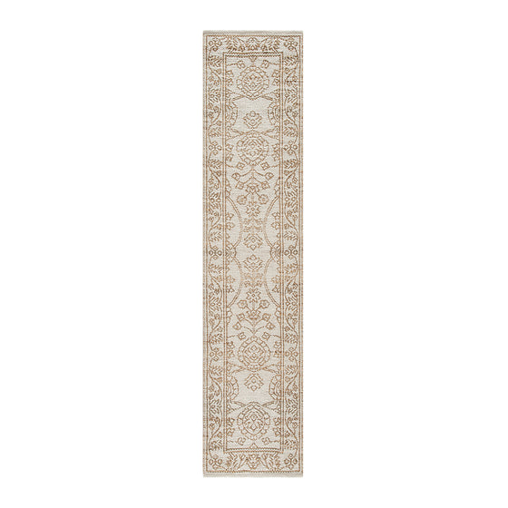 Florie Reversible Jute & Ivory White Wool Floral Jacquard Handwoven Runner