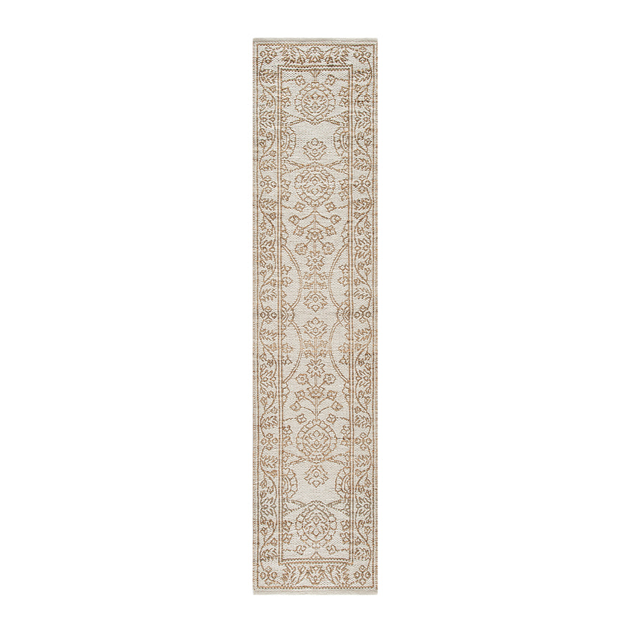 Florie Reversible Jute & Ivory White Wool Floral Jacquard Handwoven Runner