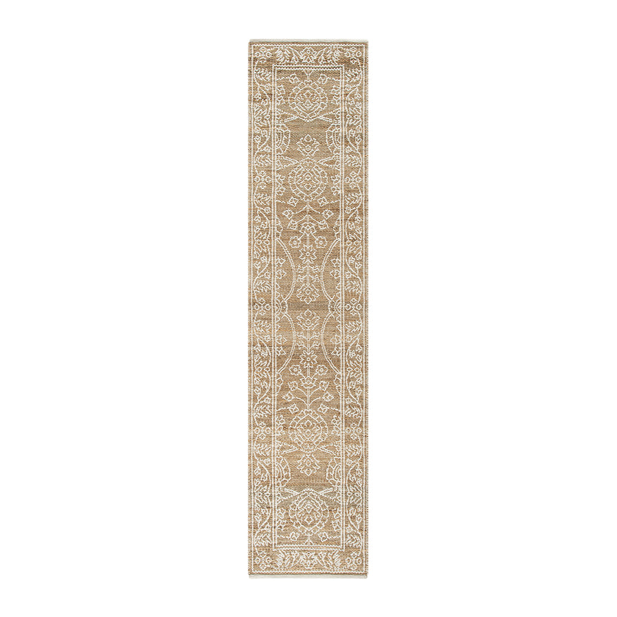 Florie Reversible Jute & Ivory White Wool Floral Jacquard Handwoven Runner