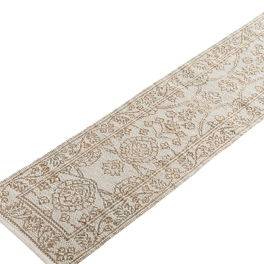 Florie Reversible Jute & Ivory White Wool Floral Jacquard Handwoven Runner