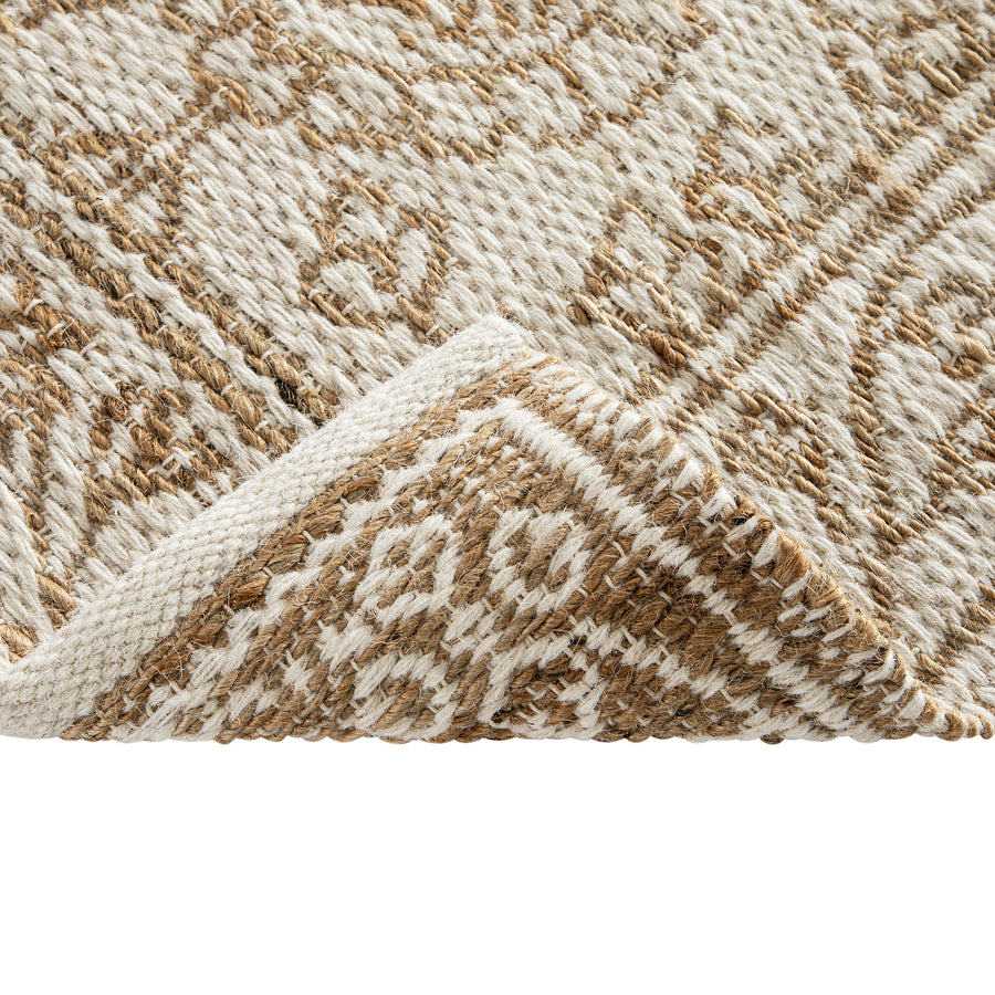 Florie Reversible Jute & Ivory White Wool Floral Jacquard Handwoven Runner