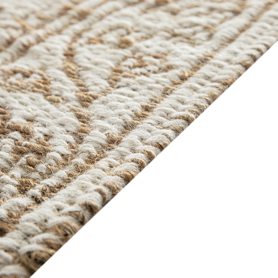 Florie Reversible Jute & Ivory White Wool Floral Jacquard Handwoven Runner