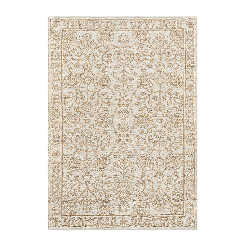 Florie Natural & Ivory White Floral Jacquard Reversible Handwoven Jute Rug - daals