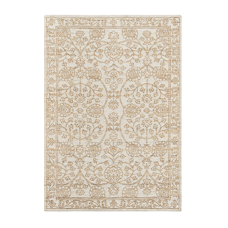 Florie Reversible Jute & Ivory White Wool Floral Jacquard Handwoven Rug
