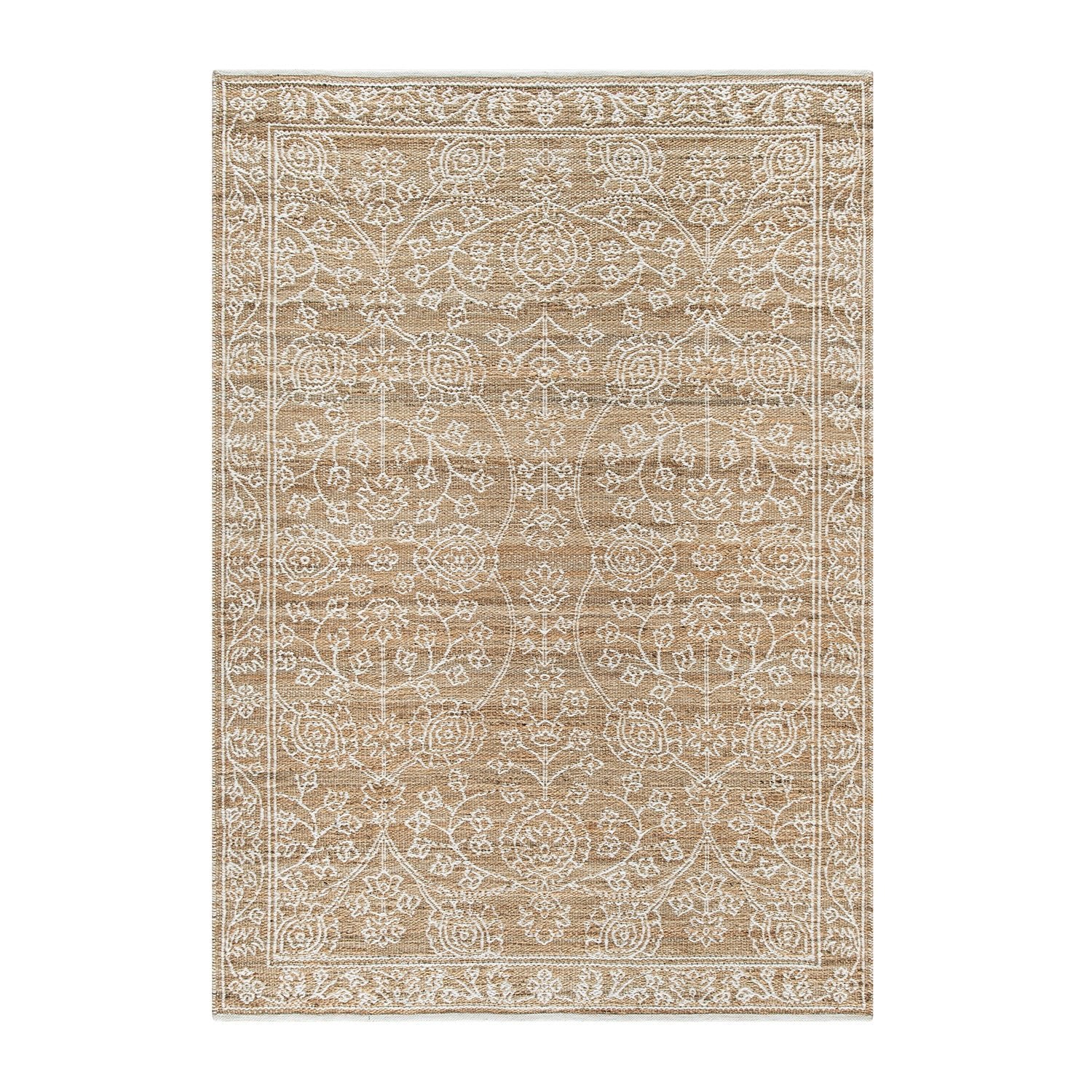 Florie Reversible Jute & Ivory White Wool Floral Jacquard Handwoven Rug