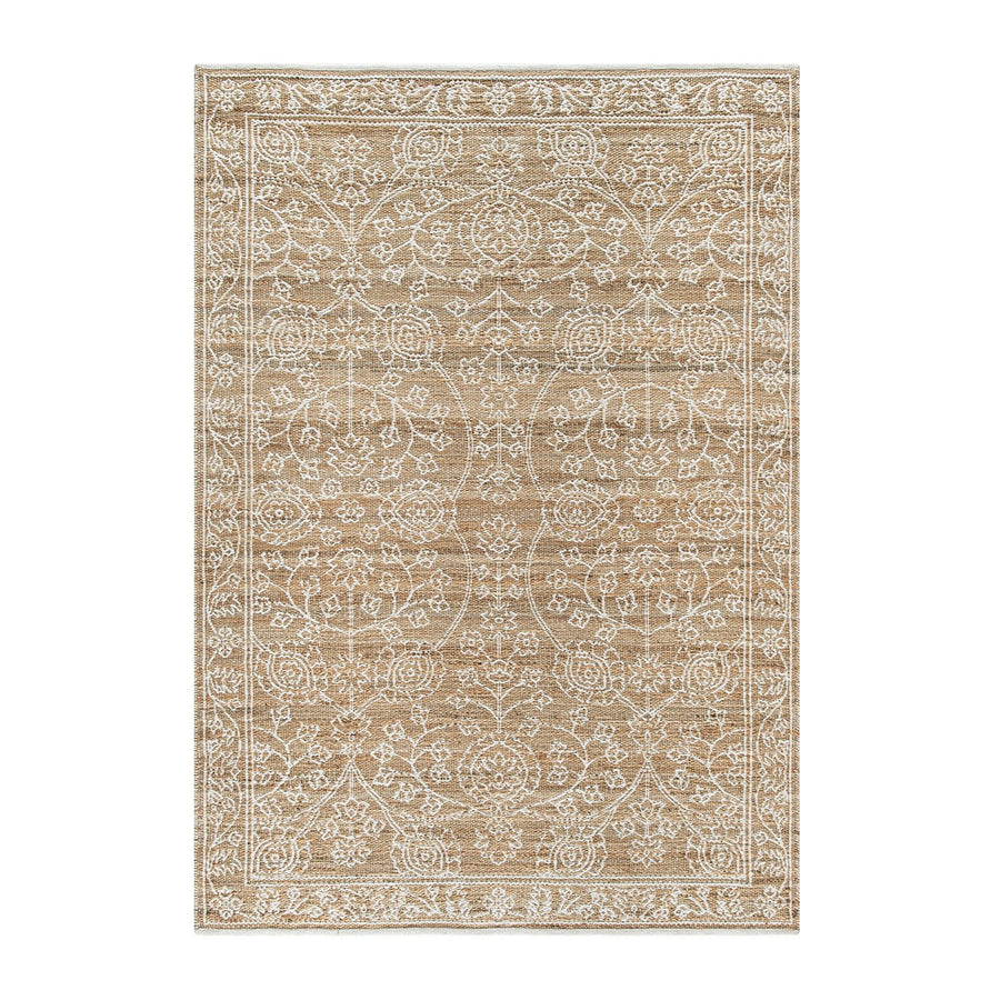 Florie Reversible Jute & Ivory White Wool Floral Jacquard Handwoven Rug