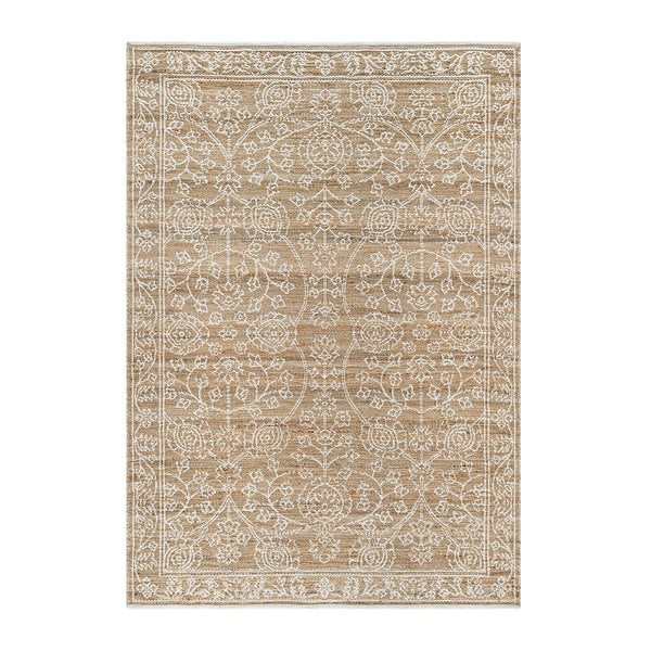 Florie Natural & Ivory White Floral Jacquard Reversible Handwoven Jute Rug - daals