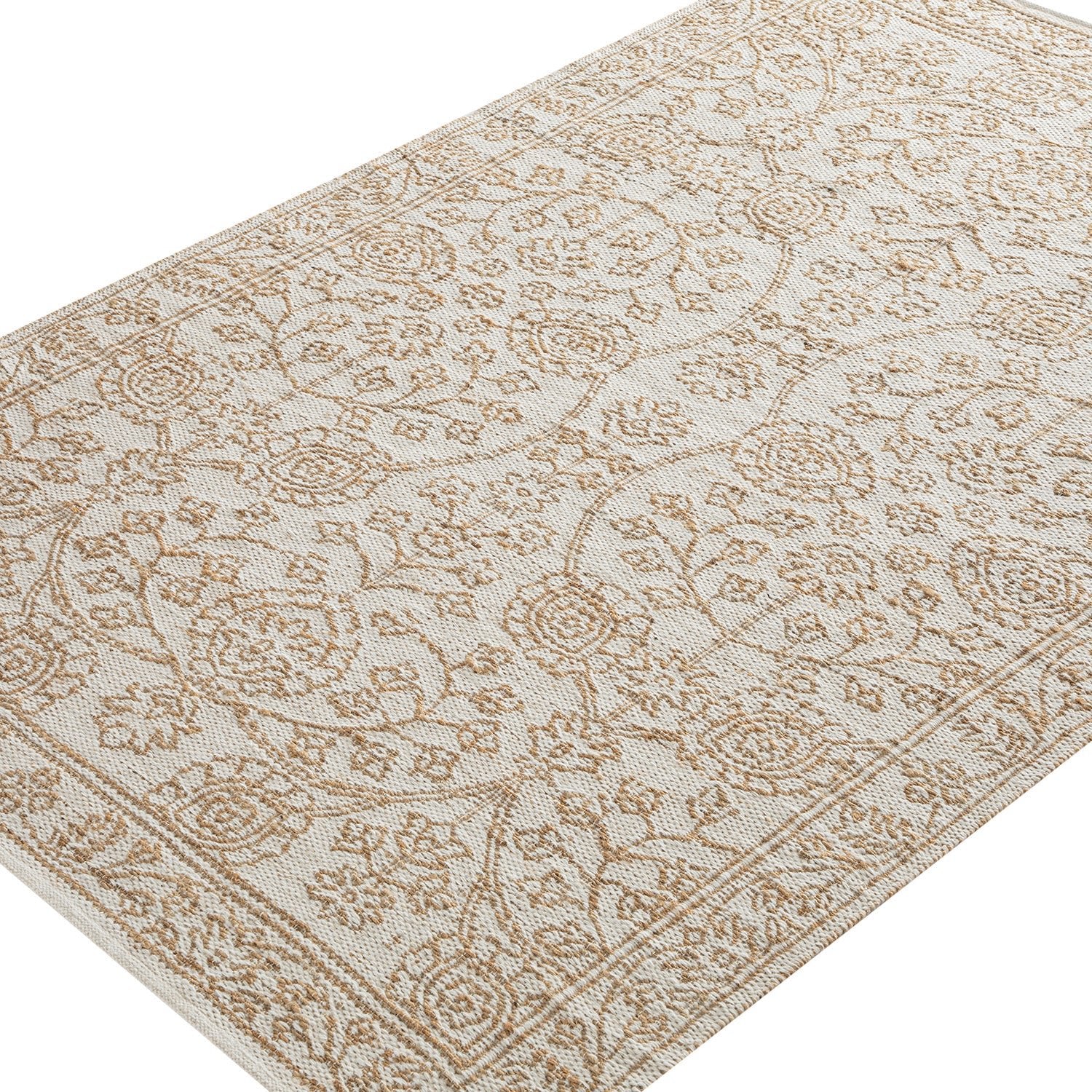Florie Reversible Jute & Ivory White Wool Floral Jacquard Handwoven Rug