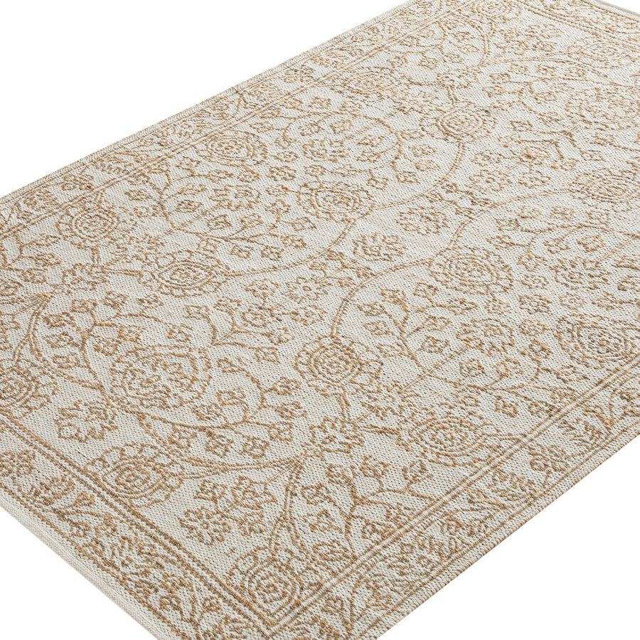 Florie Reversible Jute & Ivory White Wool Floral Jacquard Handwoven Rug