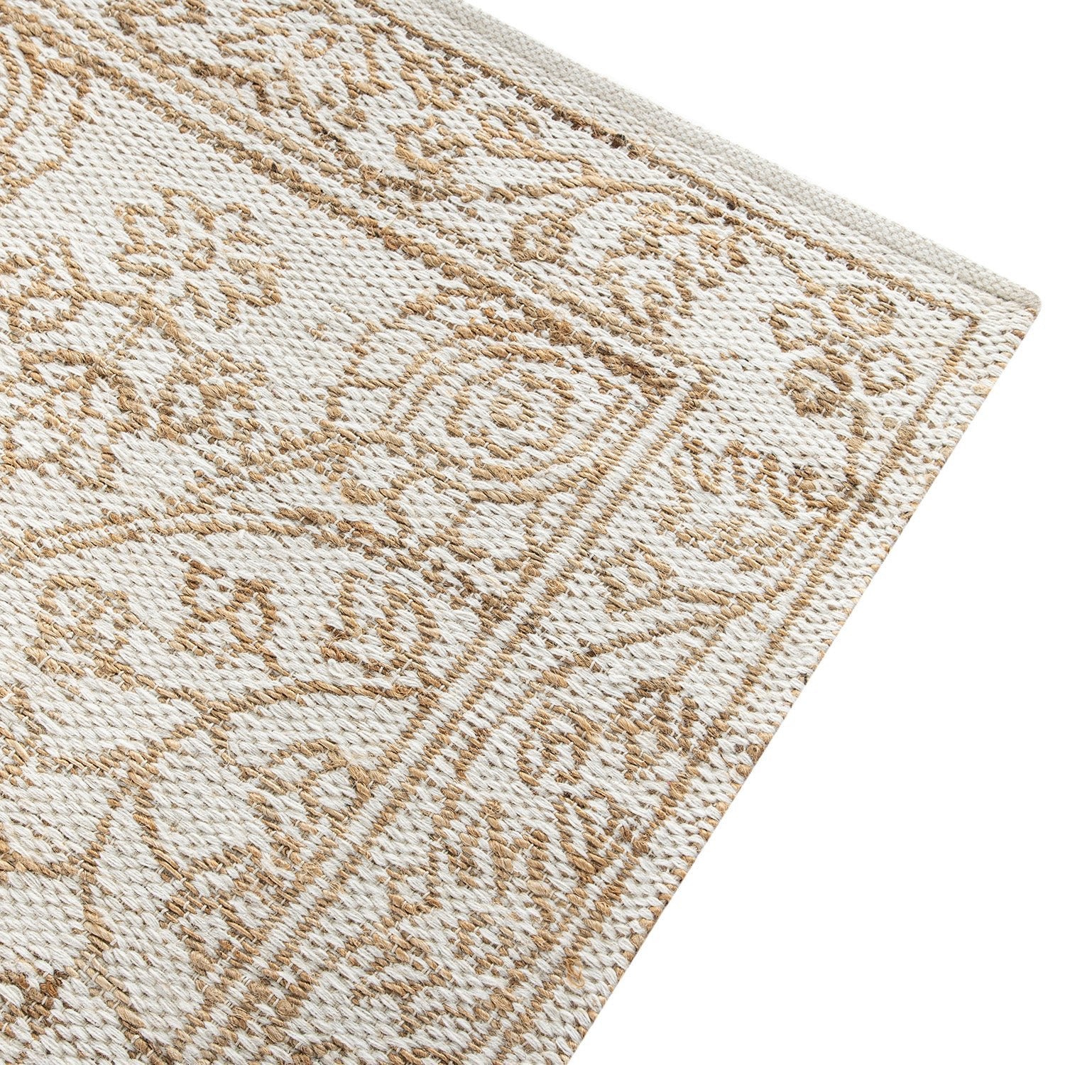 Florie Reversible Jute & Ivory White Wool Floral Jacquard Handwoven Rug