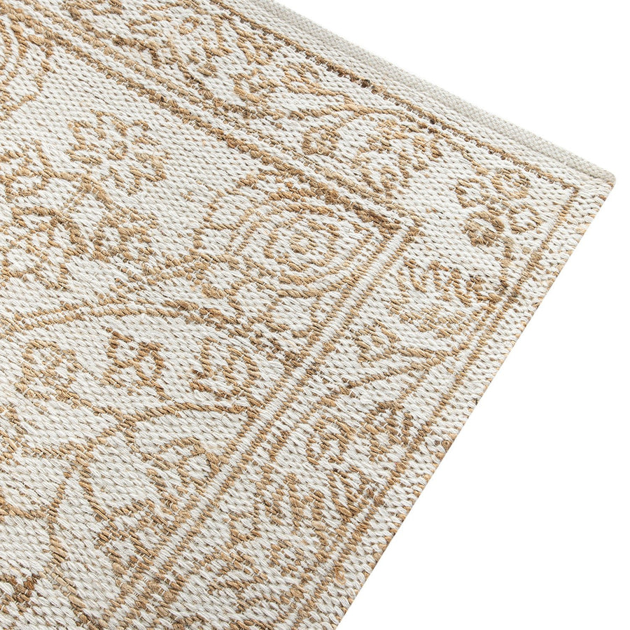 Florie Reversible Jute & Ivory White Wool Floral Jacquard Handwoven Rug