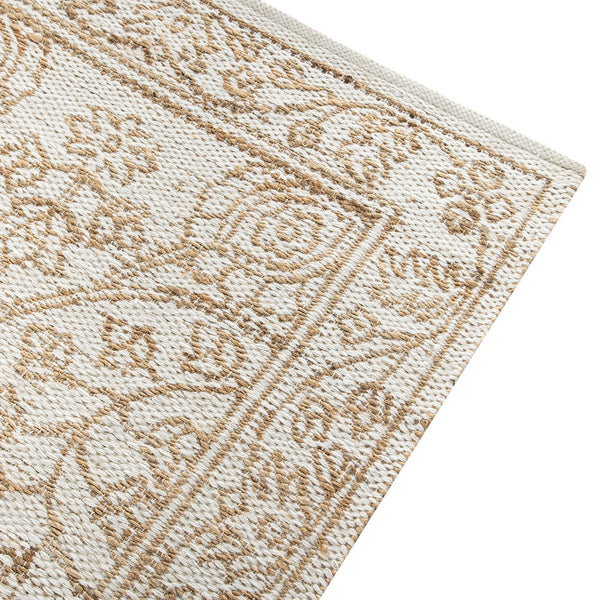 Florie Natural & Ivory White Floral Jacquard Reversible Handwoven Jute Rug - daals
