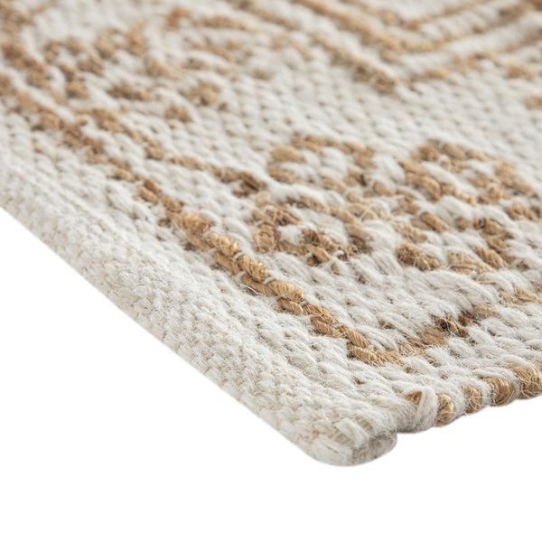 Florie Natural & Ivory White Floral Jacquard Reversible Handwoven Jute Rug - daals