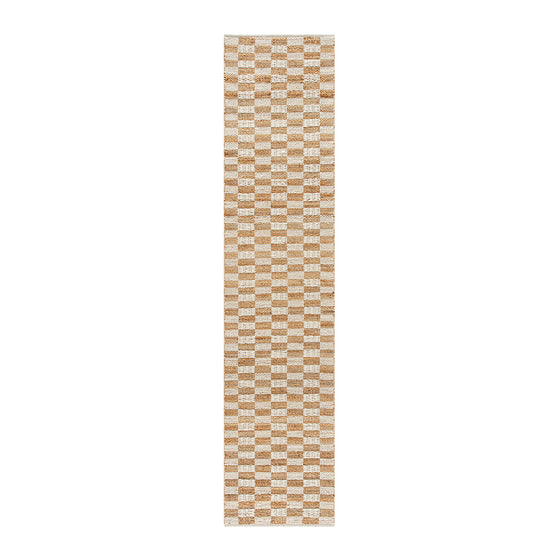 Leonie Check Natural & Ivory White Handwoven Wool & Jute Runner
