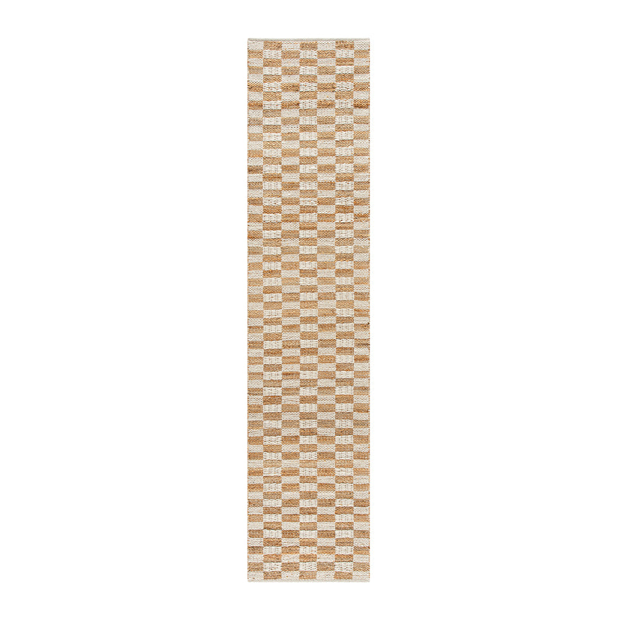 Leonie Check Natural & Ivory White Handwoven Wool & Jute Runner