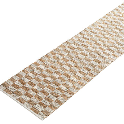 Leonie Check Natural & Ivory White Handwoven Wool & Jute Runner