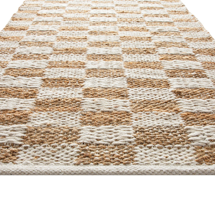 Leonie Check Natural & Ivory White Handwoven Wool & Jute Runner