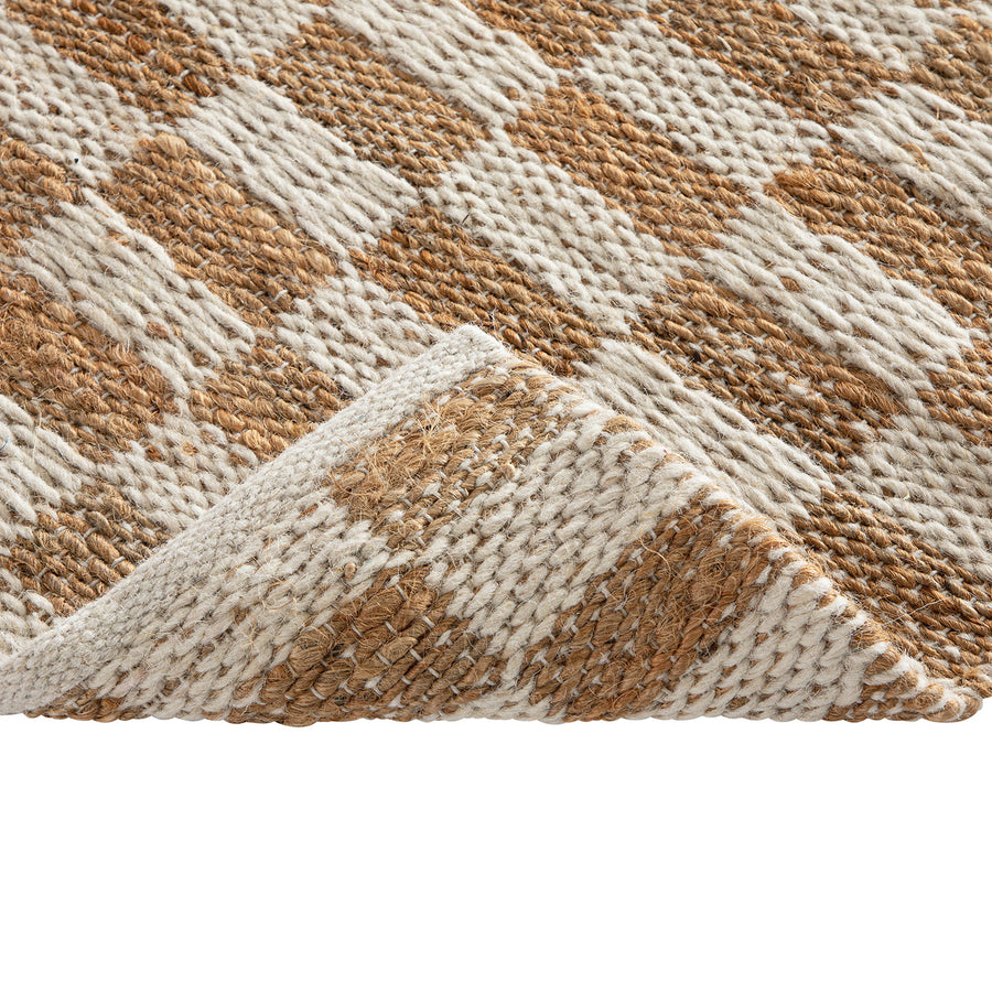 Leonie Check Natural & Ivory White Handwoven Wool & Jute Runner