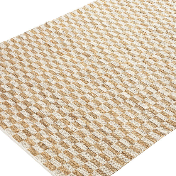 Leonie Check Natural & Ivory White Handwoven Wool & Jute Rug - daals