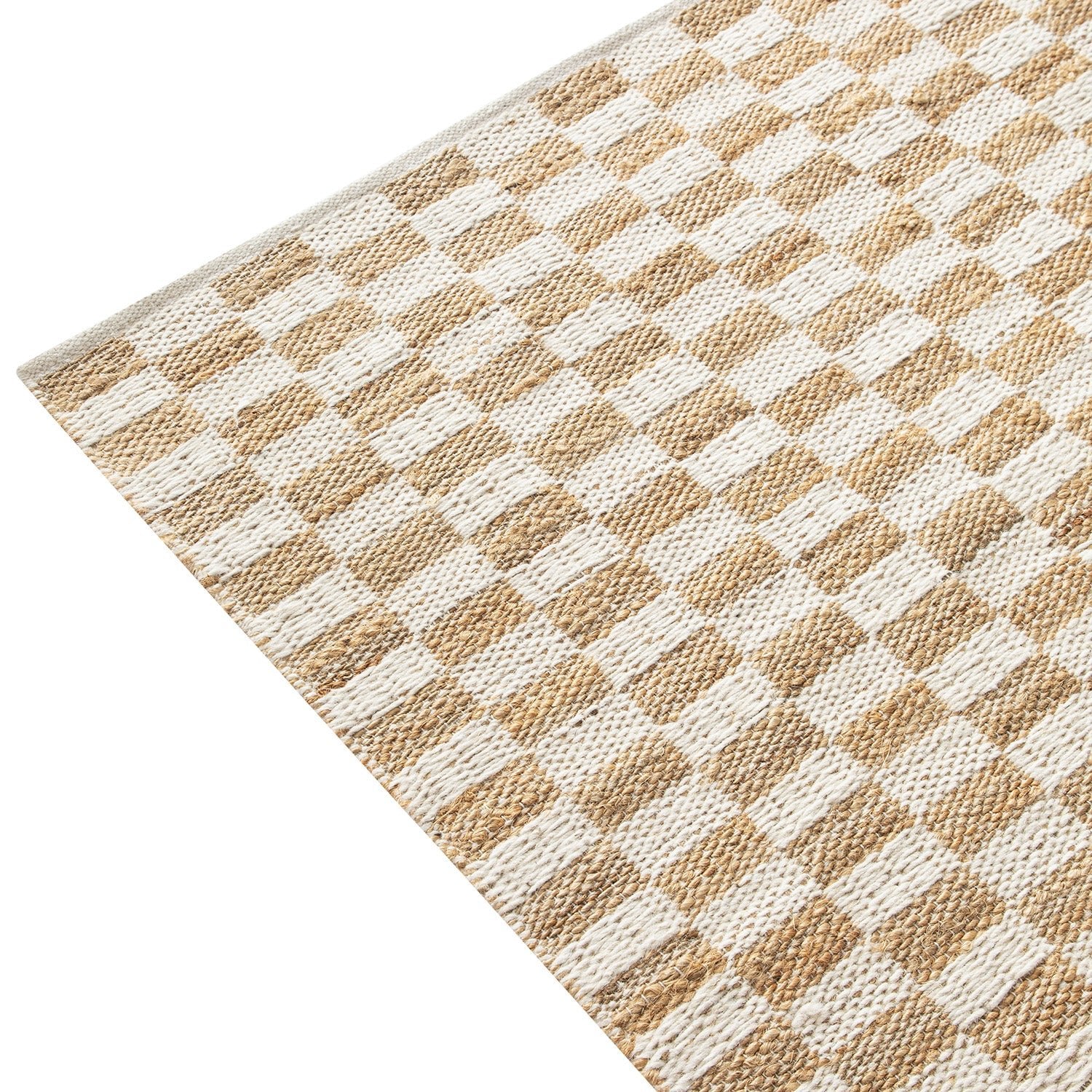 Leonie Check Natural & Ivory White Handwoven Wool & Jute Rug