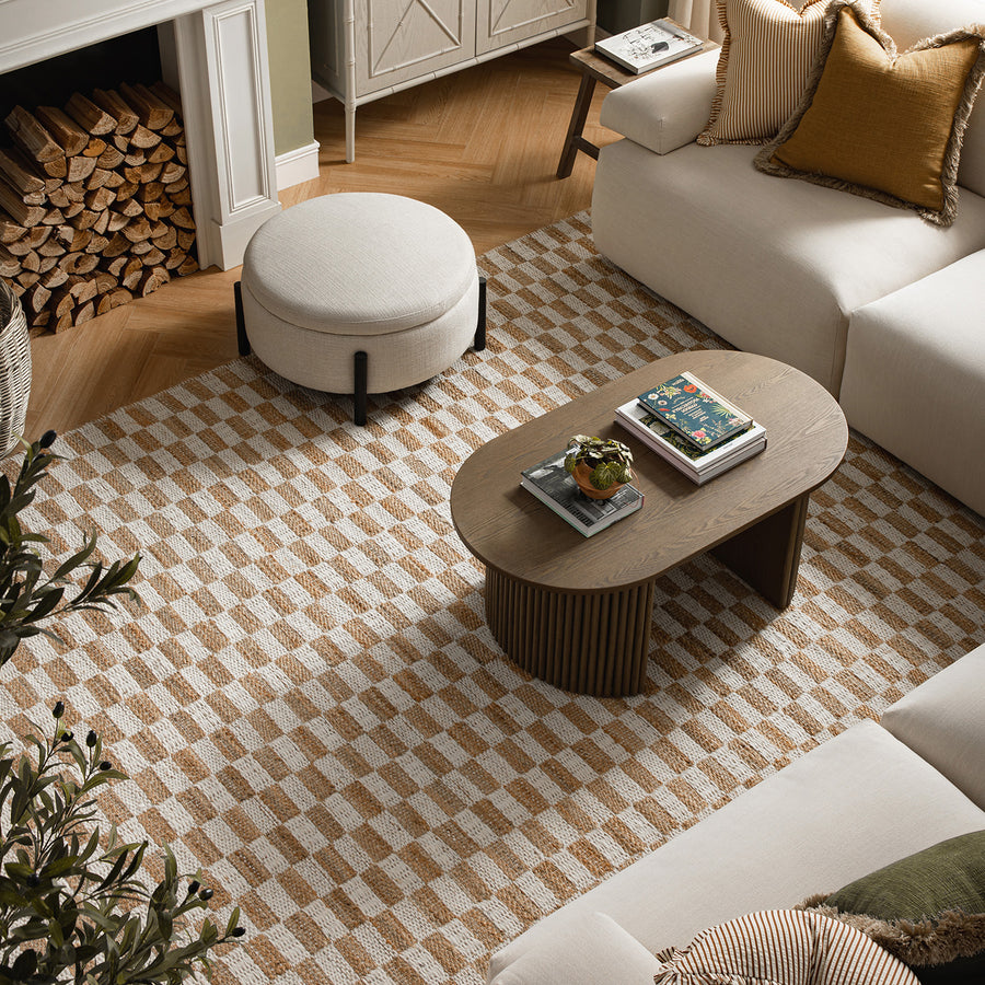 Leonie Check Natural & Ivory White Handwoven Wool & Jute Rug