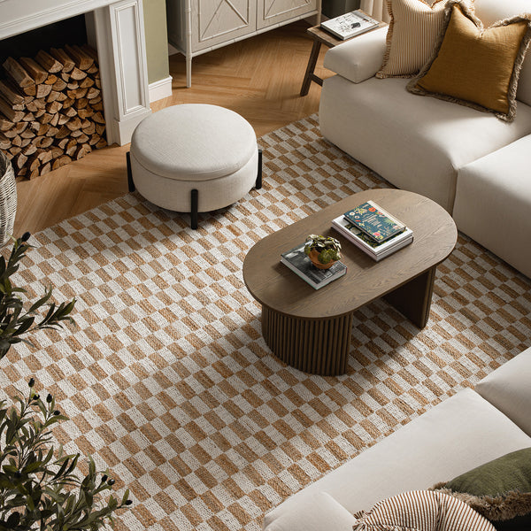 Leonie Check Natural & Ivory White Handwoven Wool & Jute Rug - daals