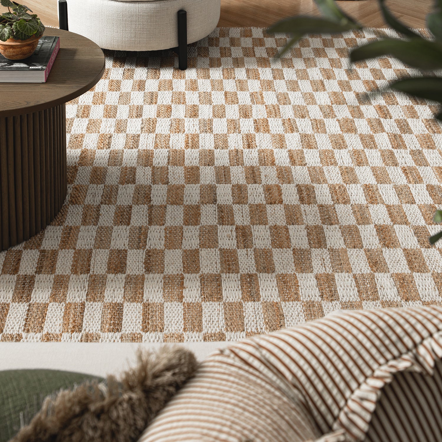 Leonie Check Natural & Ivory White Handwoven Wool & Jute Rug
