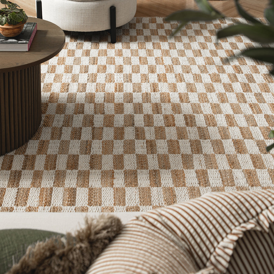 Leonie Check Natural & Ivory White Handwoven Wool & Jute Rug
