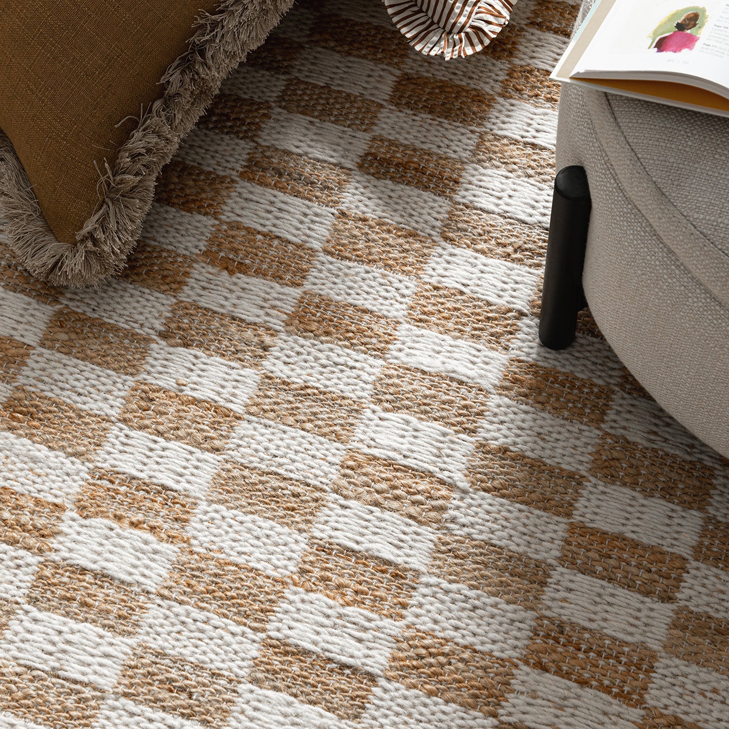Leonie Check Natural & Ivory White Handwoven Wool & Jute Rug