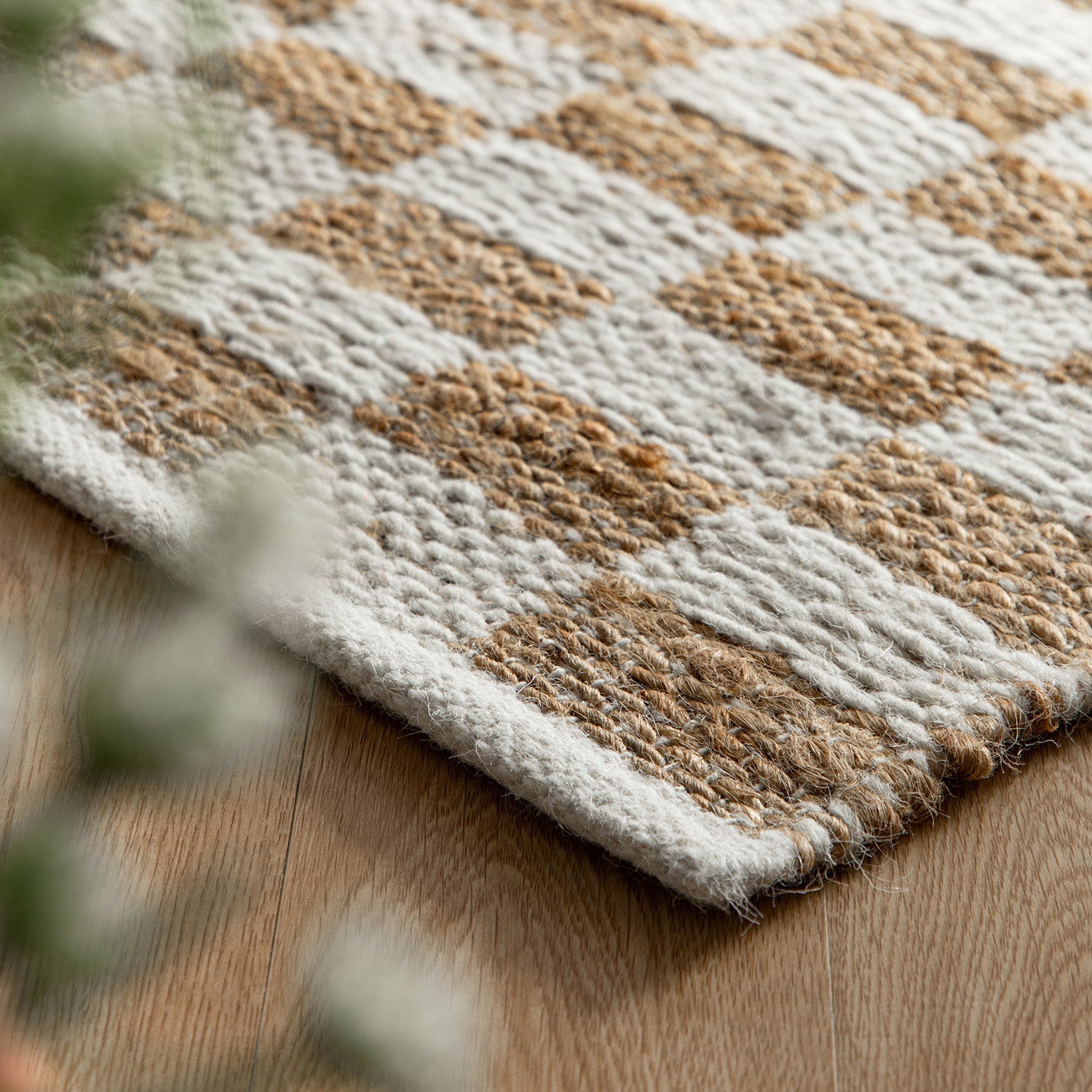 Leonie Check Natural & Ivory White Handwoven Wool & Jute Rug