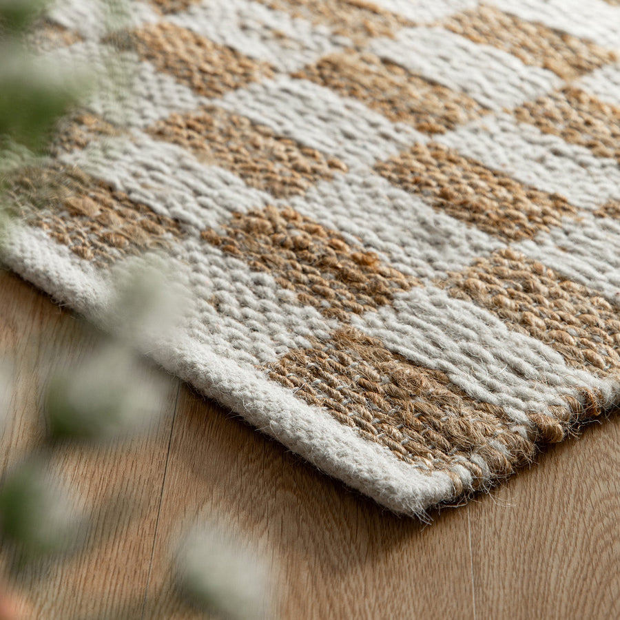 Leonie Check Natural & Ivory White Handwoven Wool & Jute Rug