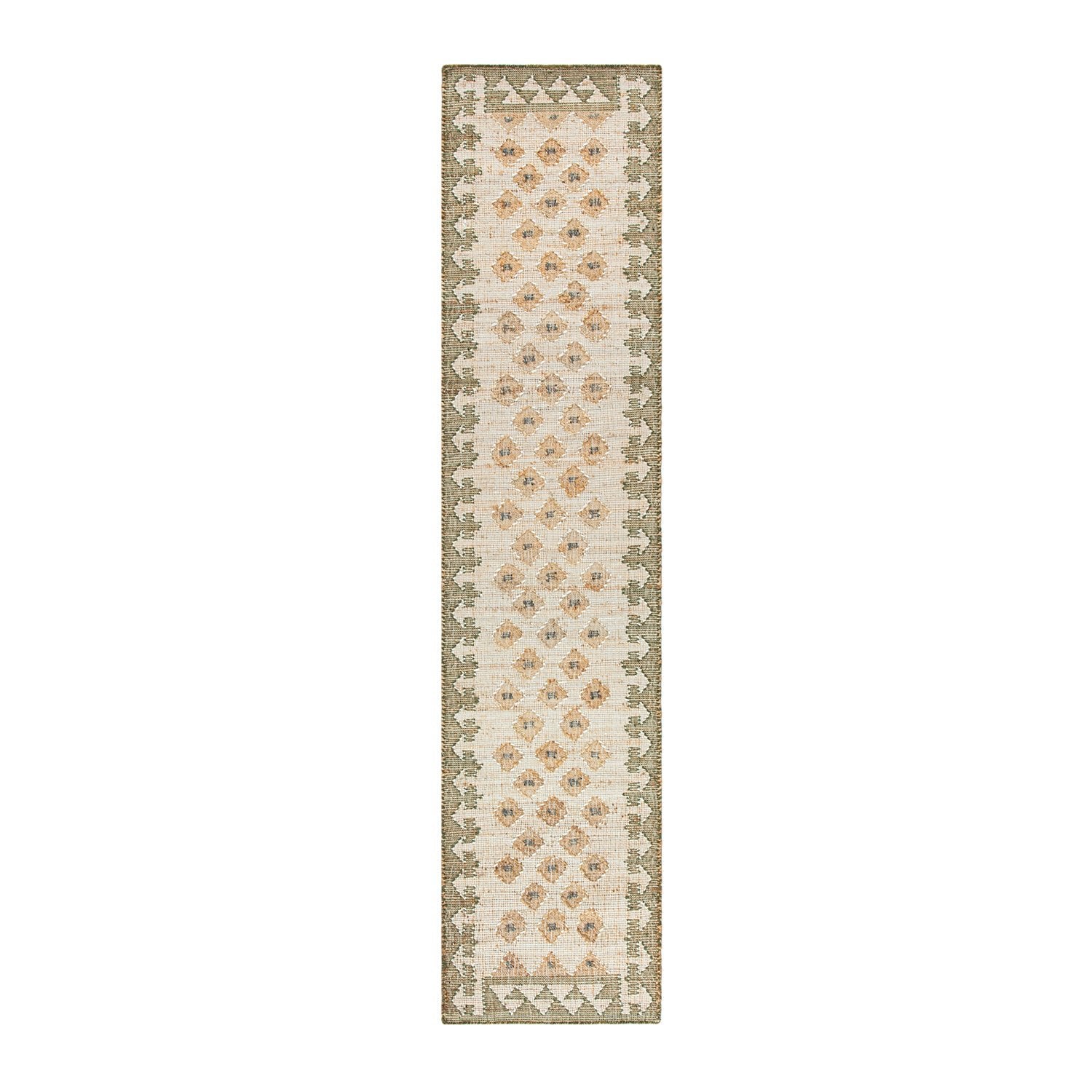 Safi Kilim Traditional Handwoven Jute & Cotton Natural & Olive Green Runner