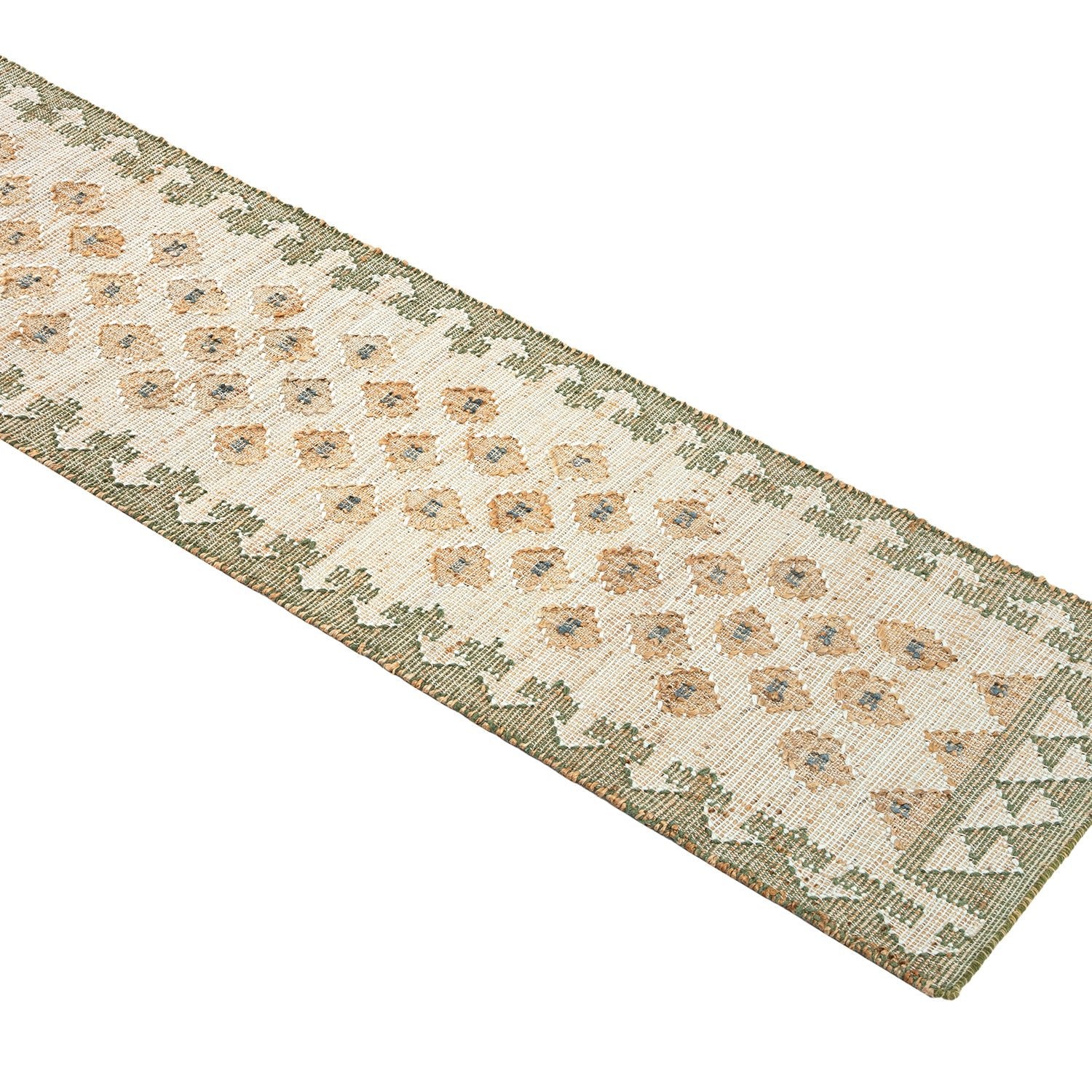 Safi Kilim Traditional Handwoven Jute & Cotton Natural & Olive Green Runner