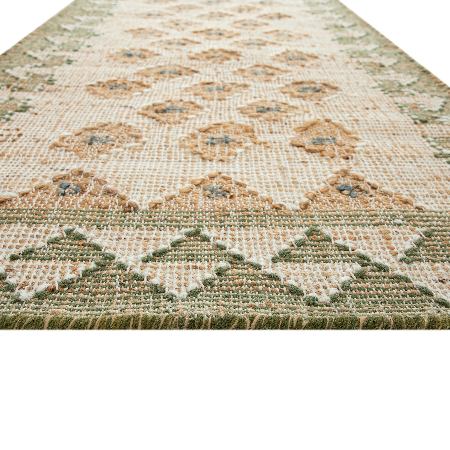 Safi Kilim Traditional Handwoven Jute & Cotton Natural & Olive Green Runner