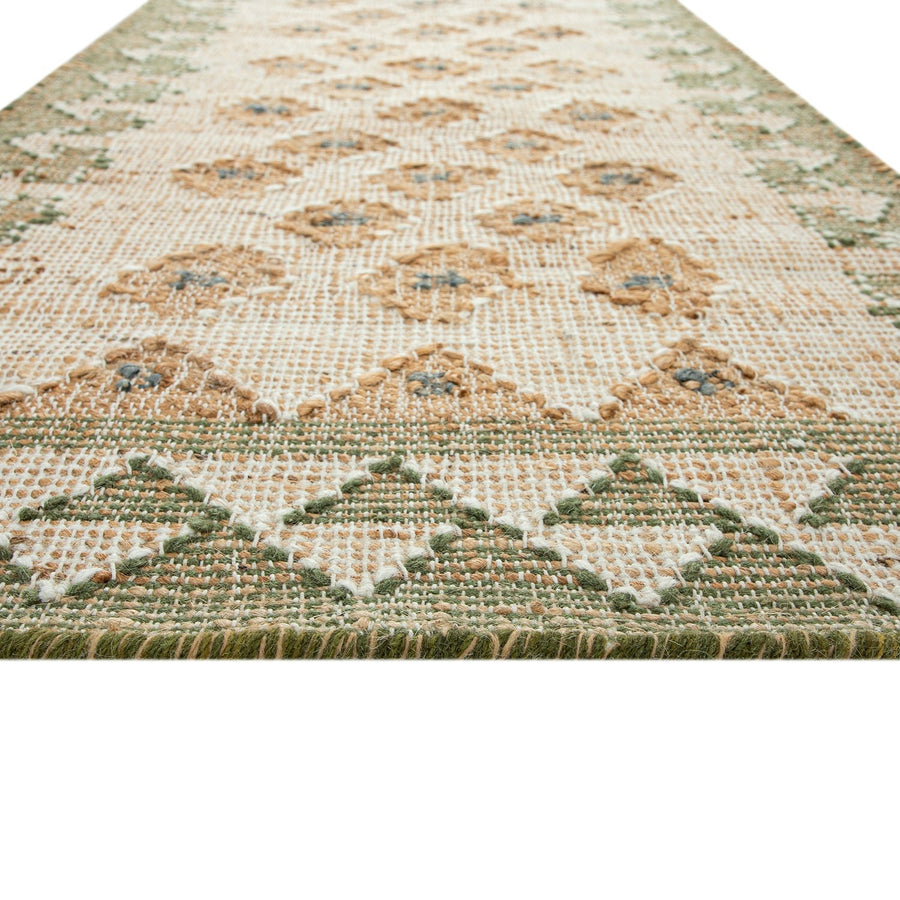 Safi Kilim Traditional Handwoven Jute & Cotton Natural & Olive Green Runner