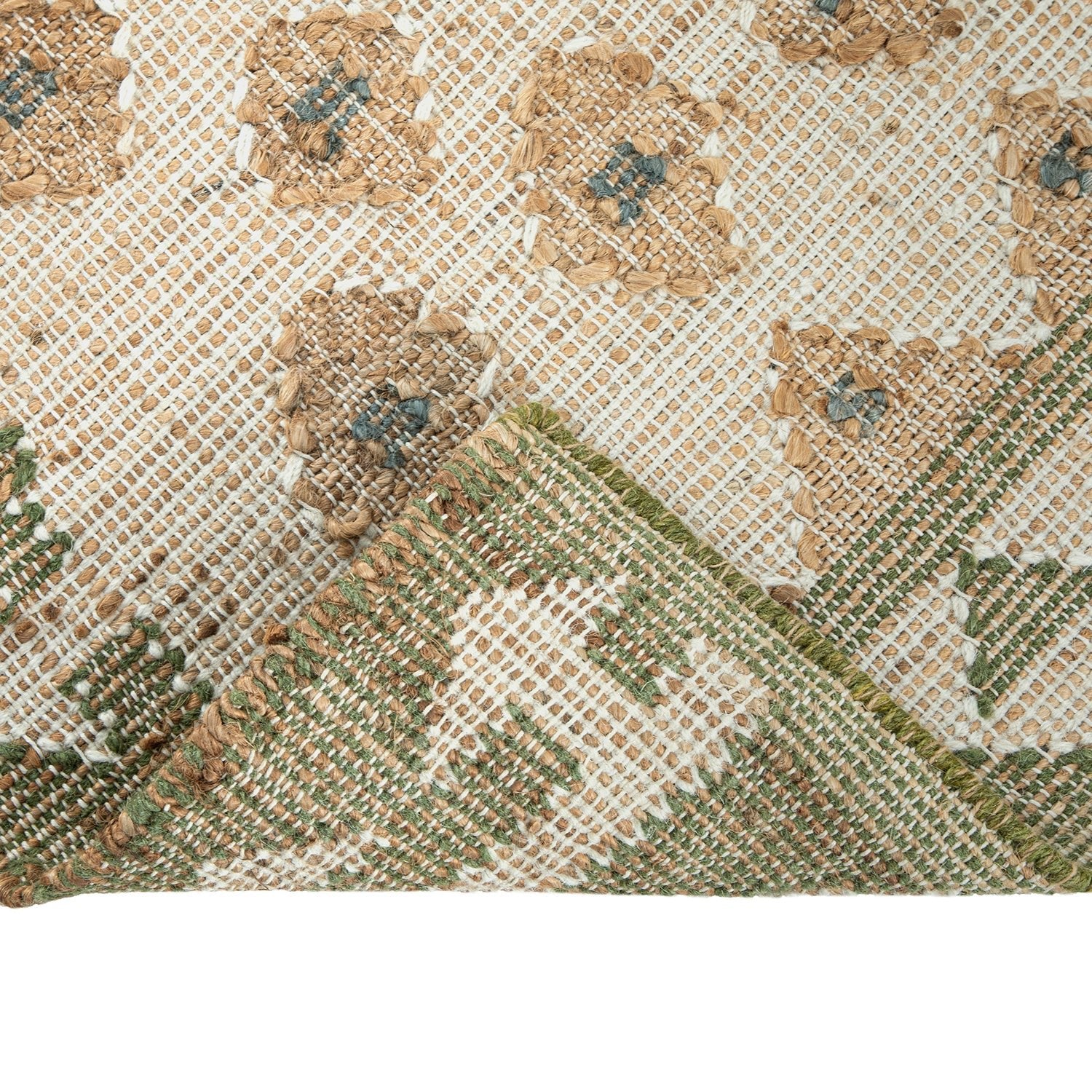 Safi Kilim Traditional Handwoven Jute & Cotton Natural & Olive Green Runner