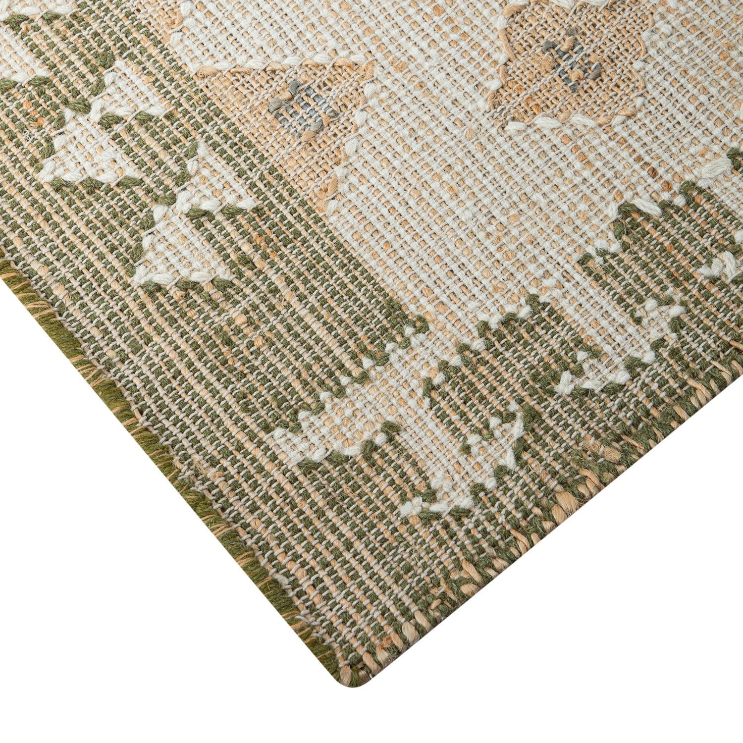 Safi Kilim Traditional Handwoven Jute & Cotton Natural & Olive Green Rug