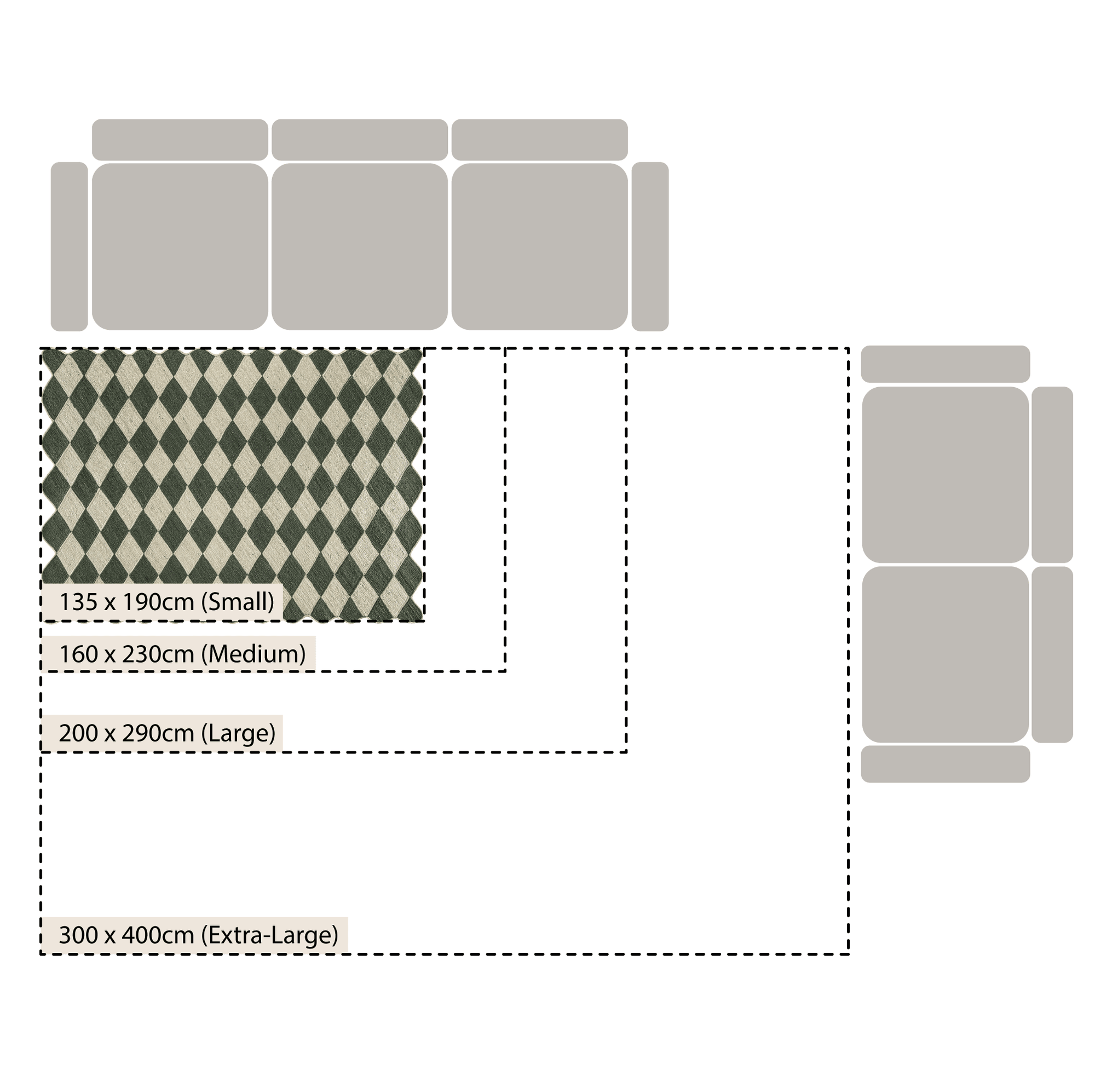 Tabitha Harlequin Diamond Scallop Olive Green & Bleached Jute Hand Braided Rug