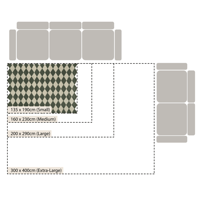 Tabitha Harlequin Diamond Scallop Olive Green & Bleached Jute Hand Braided Rug - daals